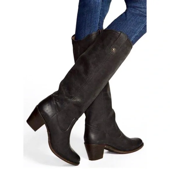 Frye Jackie Button Tall Black Leather Heeled Boot - Picture 1 of 7